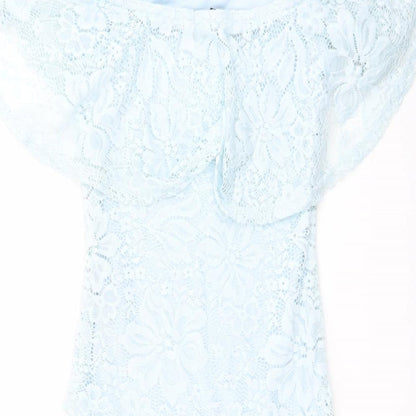 New Look Womens Blue Floral Nylon Bodysuit One-Piece Size 10 Snap