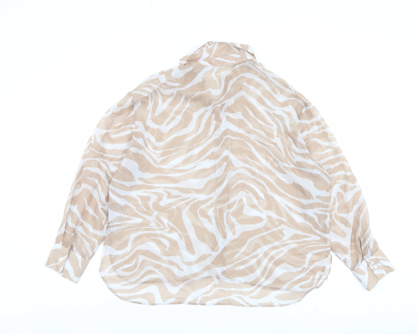 Bershka Womens Beige Animal Print Polyester Basic Button-Up Size M Collared - Tiger Print