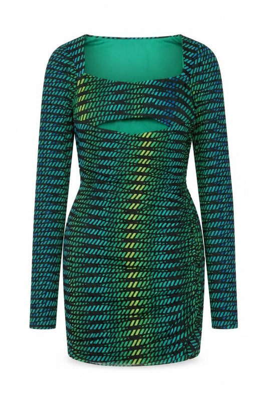 Oh Polly Womens Green Geometric Polyester Bodycon Size 8 Square Neck Pullover