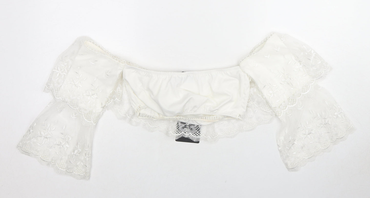 Womens UK Size 8 PRETTYLITTLETHING White Cropped Blouse
