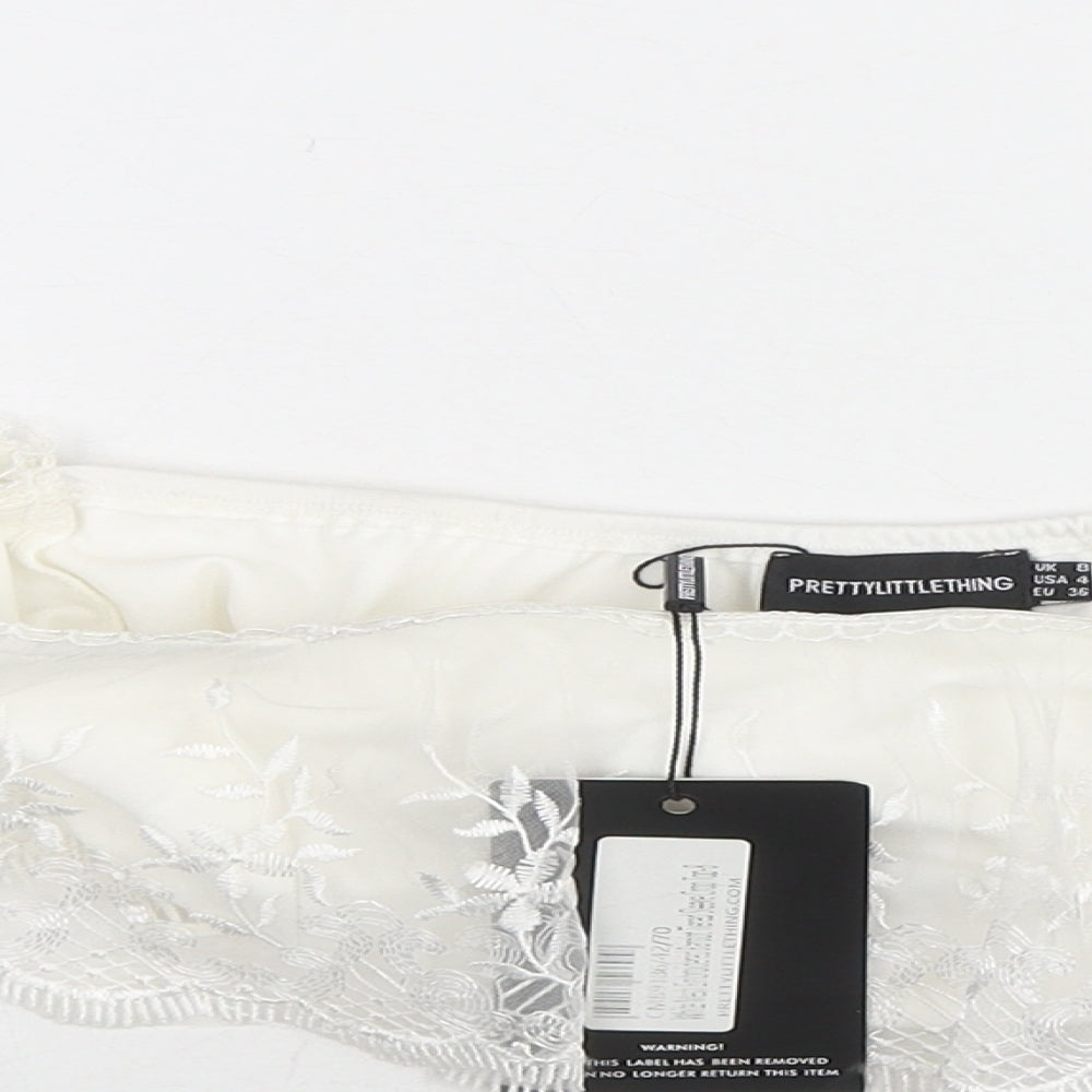 Womens UK Size 8 PRETTYLITTLETHING White Cropped Blouse