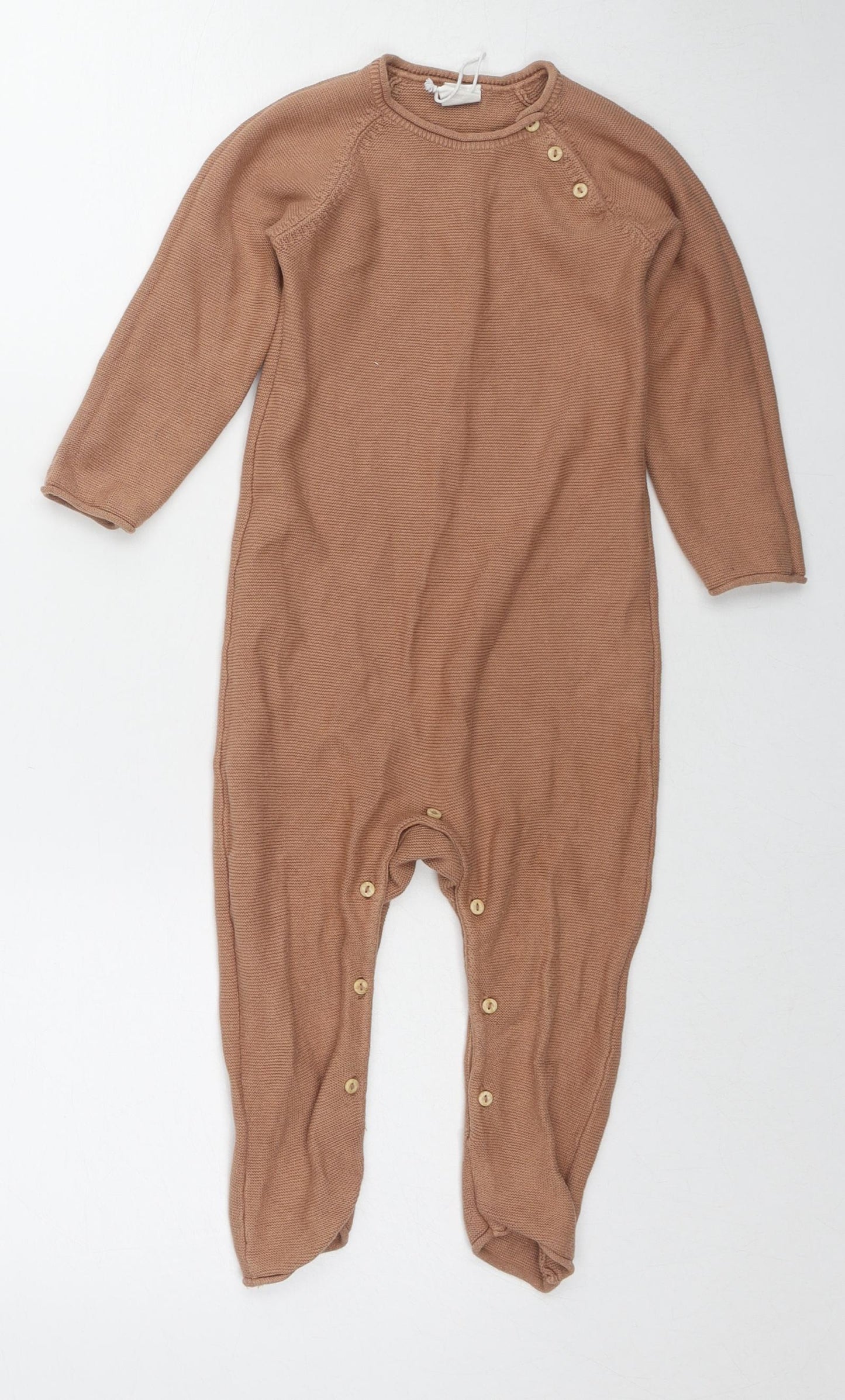 H&M Boys Brown Cotton Babygrow One-Piece Size 24 Months Button