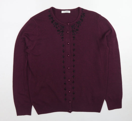 Classic Womens Purple Round Neck Acrylic Cardigan Jumper Size 12