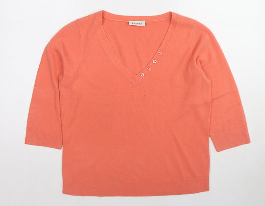 BHS Womens Pink V-Neck Acrylic Pullover Jumper Size 14