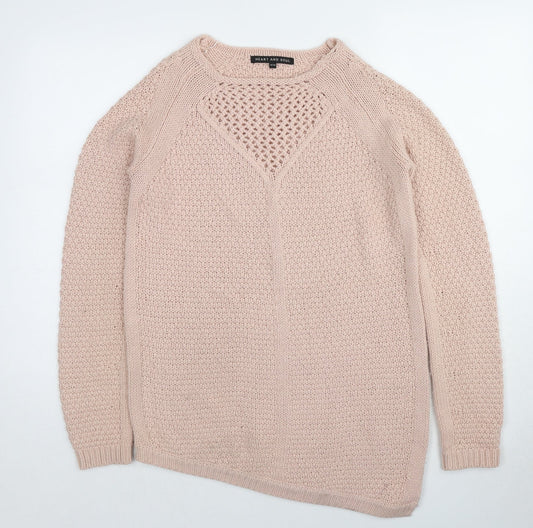 Heart & Soul Womens Pink Round Neck Cotton Pullover Jumper Size 10
