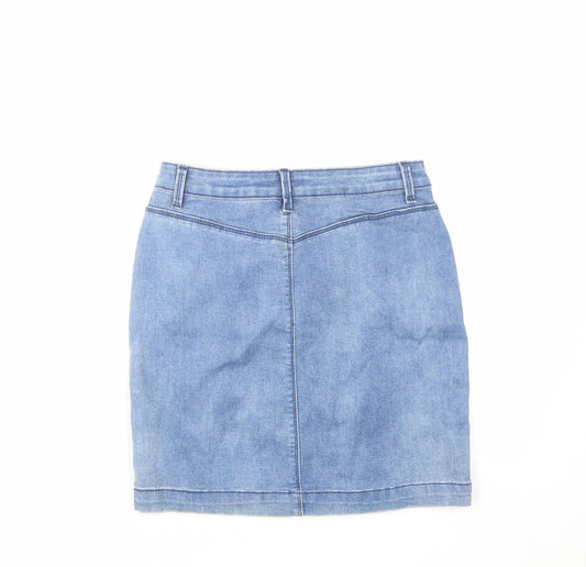 Missguided Womens Blue Cotton A-Line Skirt Size 10 Zip