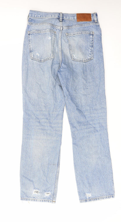 Zara Womens Blue Cotton Straight Jeans Size 8 L27 in Regular Button