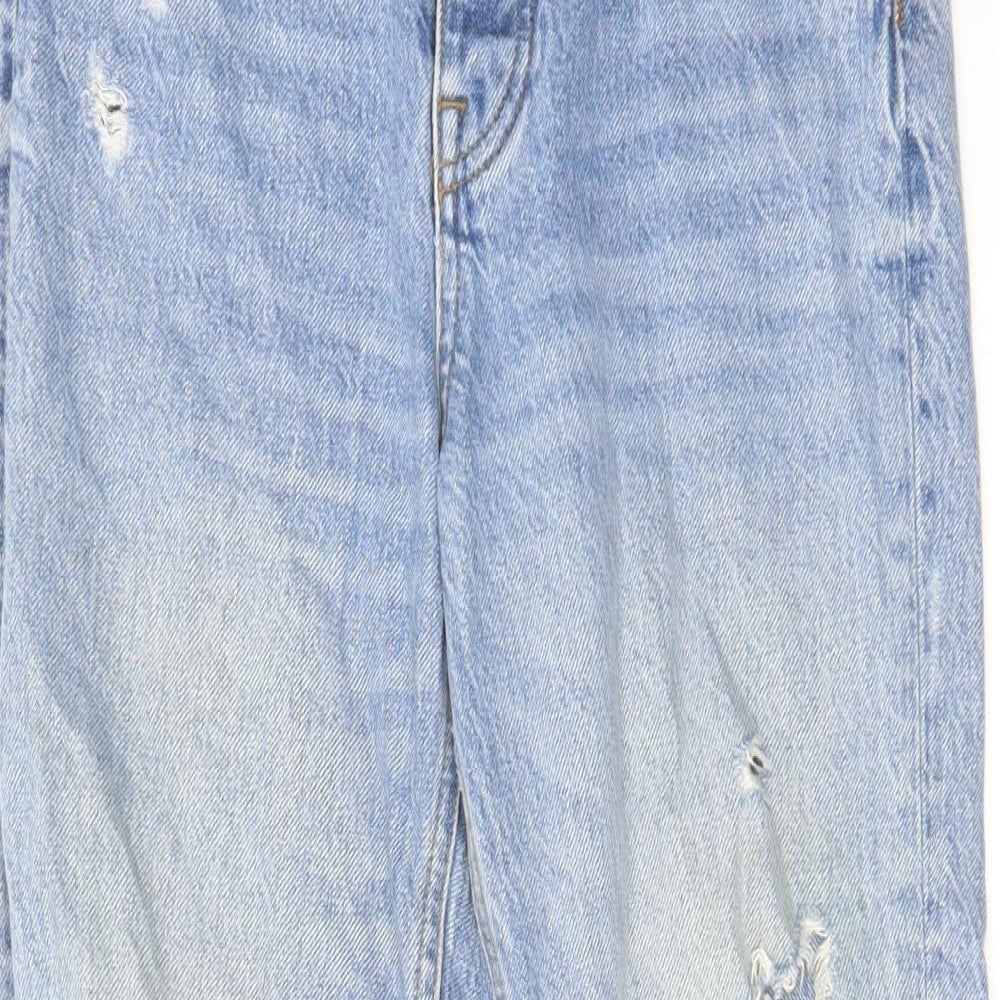 Zara Womens Blue Cotton Straight Jeans Size 8 L27 in Regular Button