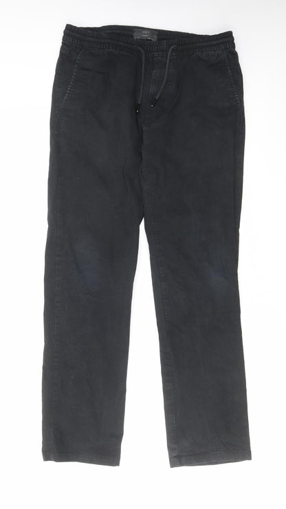 Marks and Spencer Mens Black Cotton Straight Jeans Size 32 in L31 in Regular Drawstring