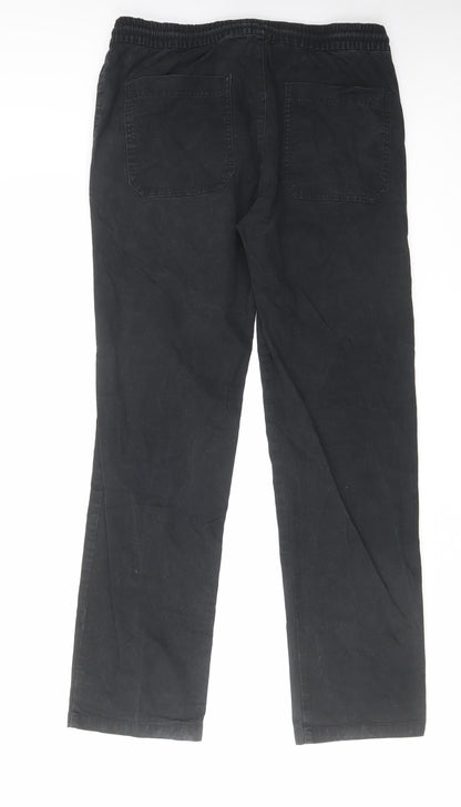Marks and Spencer Mens Black Cotton Straight Jeans Size 32 in L31 in Regular Drawstring