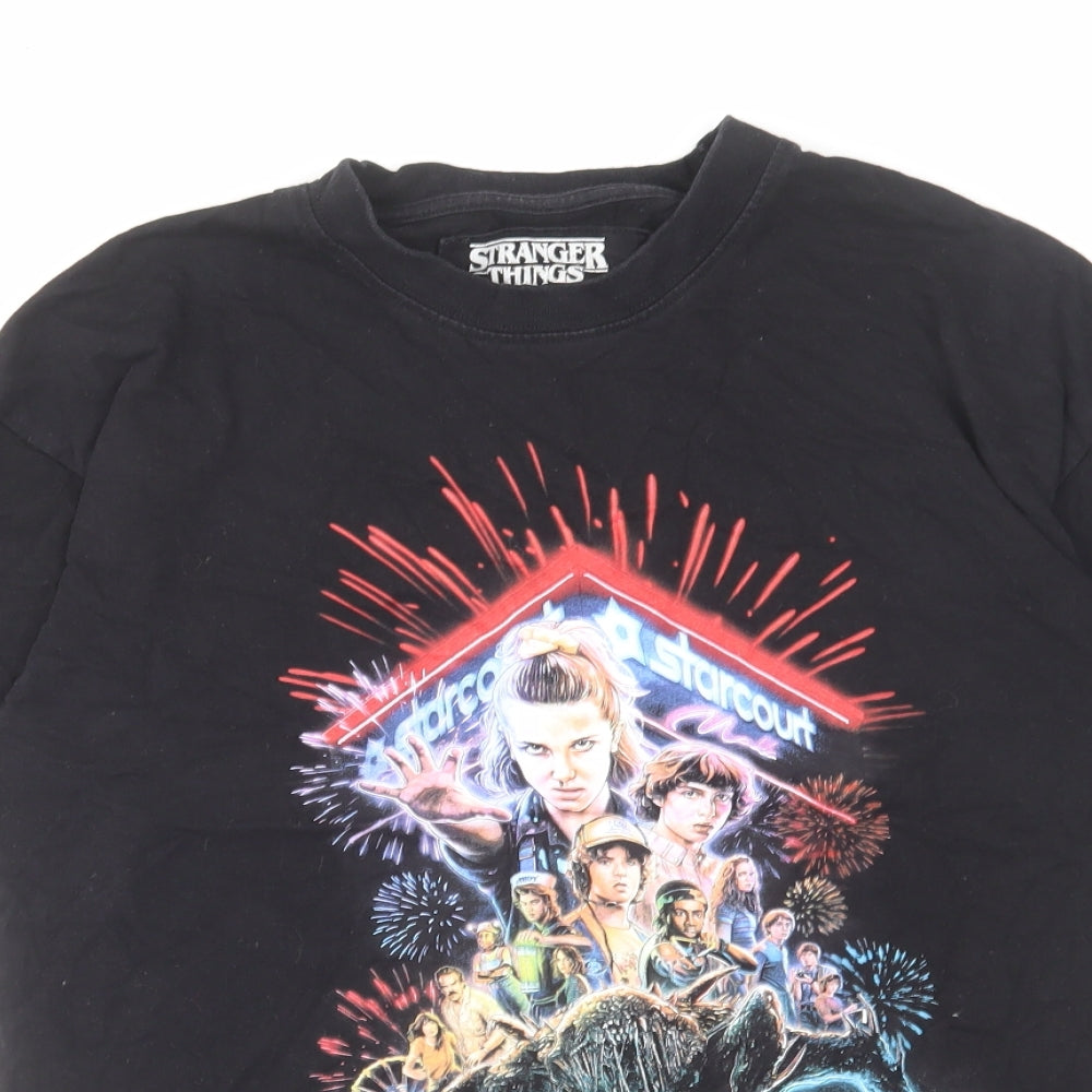 Pull&Bear Mens Black Cotton T-Shirt Size S Round Neck - Stranger Things