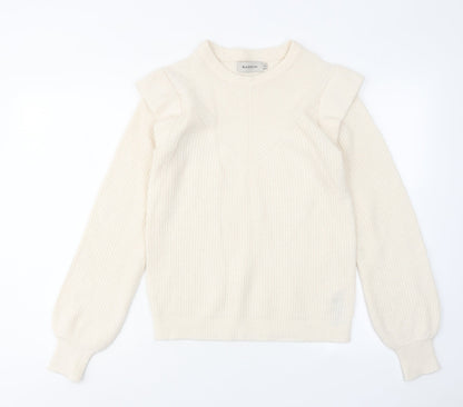 BASSINI Womens Ivory Round Neck Acrylic Pullover Jumper Size S