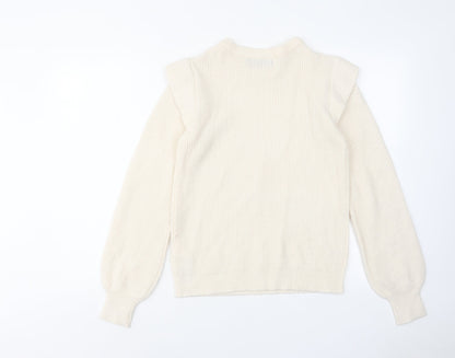 BASSINI Womens Ivory Round Neck Acrylic Pullover Jumper Size S