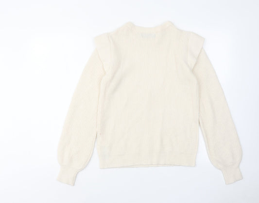 BASSINI Womens Ivory Round Neck Acrylic Pullover Jumper Size S