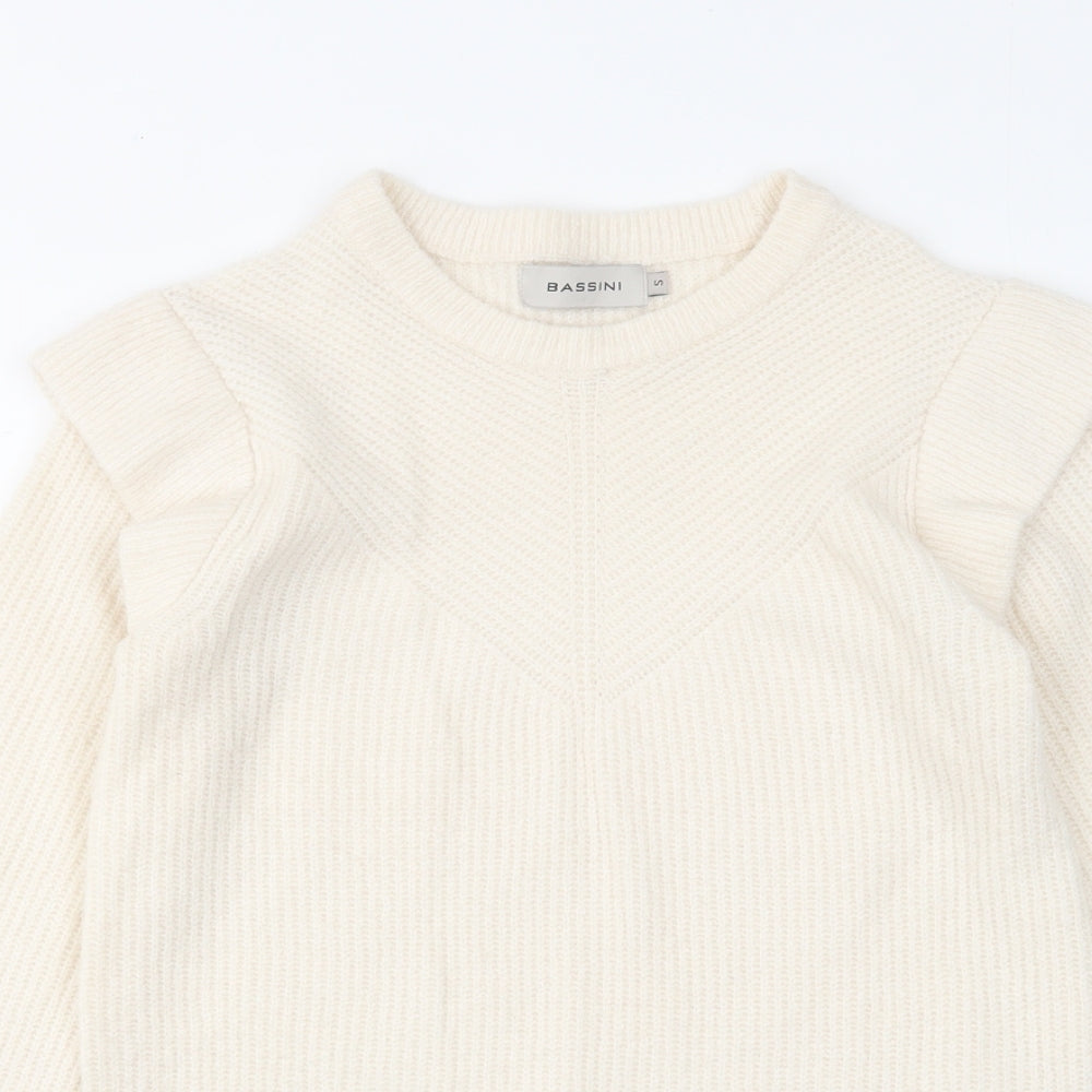 BASSINI Womens Ivory Round Neck Acrylic Pullover Jumper Size S