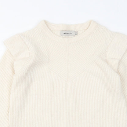 BASSINI Womens Ivory Round Neck Acrylic Pullover Jumper Size S