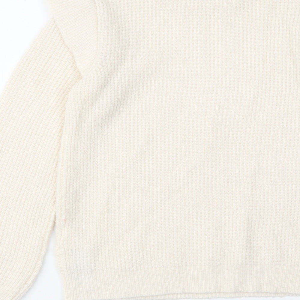 BASSINI Womens Ivory Round Neck Acrylic Pullover Jumper Size S