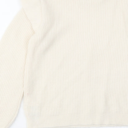 BASSINI Womens Ivory Round Neck Acrylic Pullover Jumper Size S