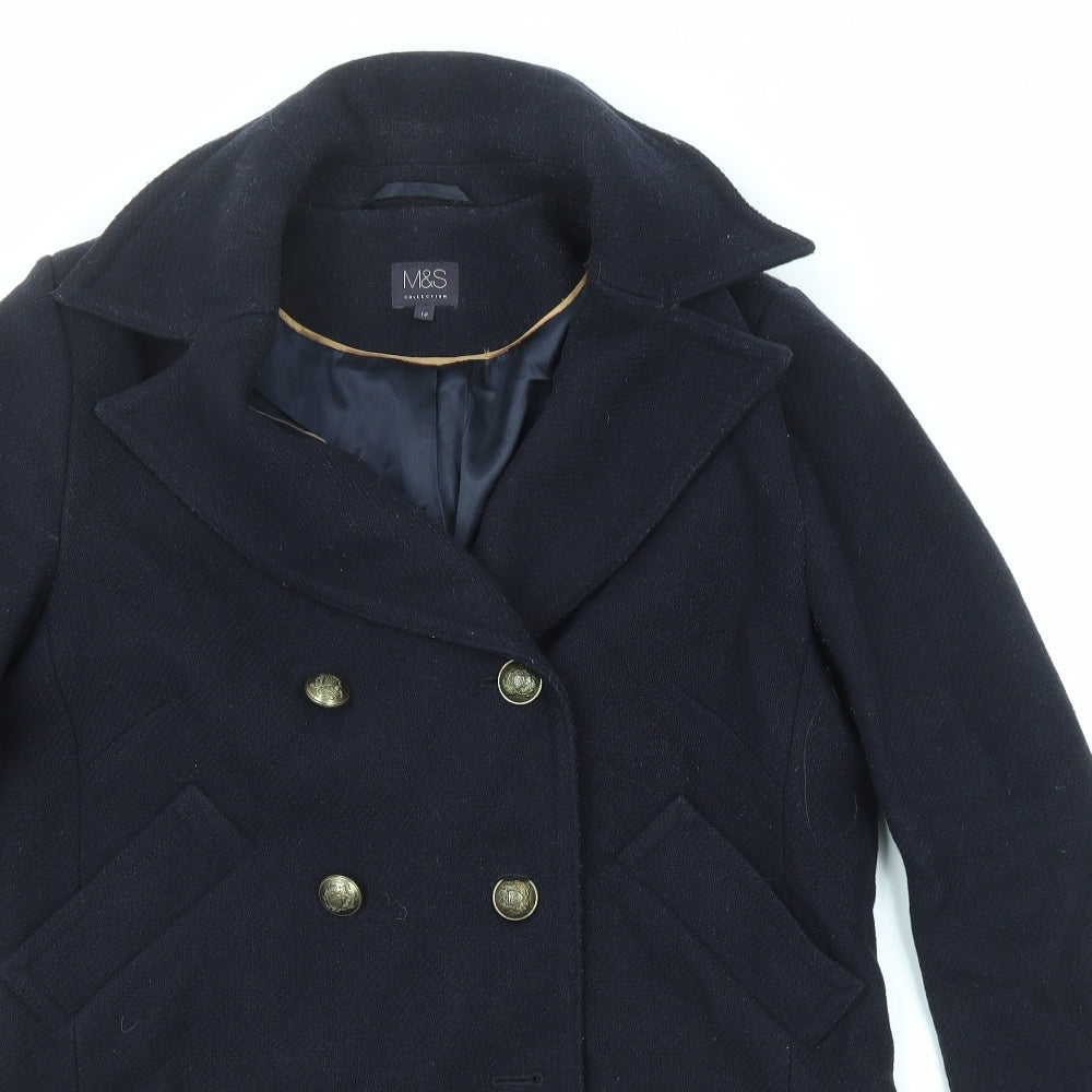 Womens UK Size 12 Marks and Spencer Blue Overcoat