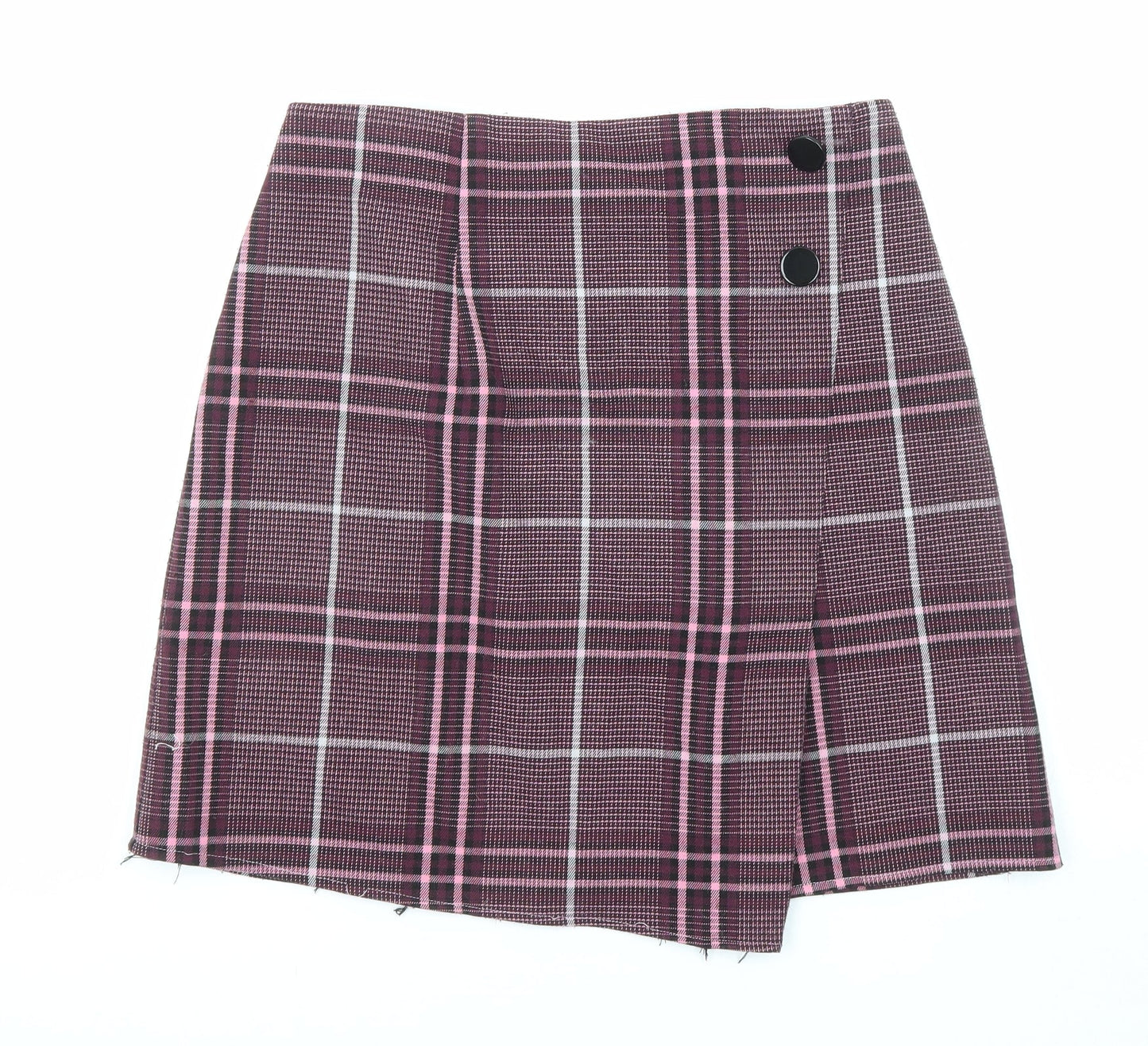 Marks and Spencer Womens Purple Plaid Wool A-Line Skirt Size 29 in Zip