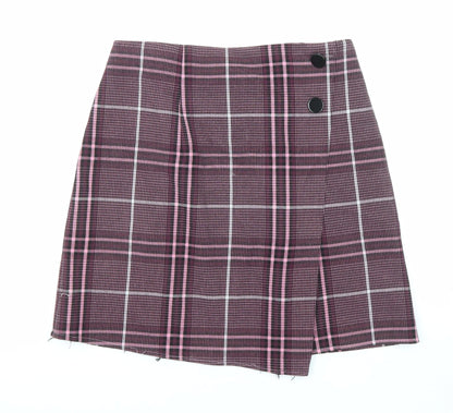 Marks and Spencer Womens Purple Plaid Wool A-Line Skirt Size 29 in Zip