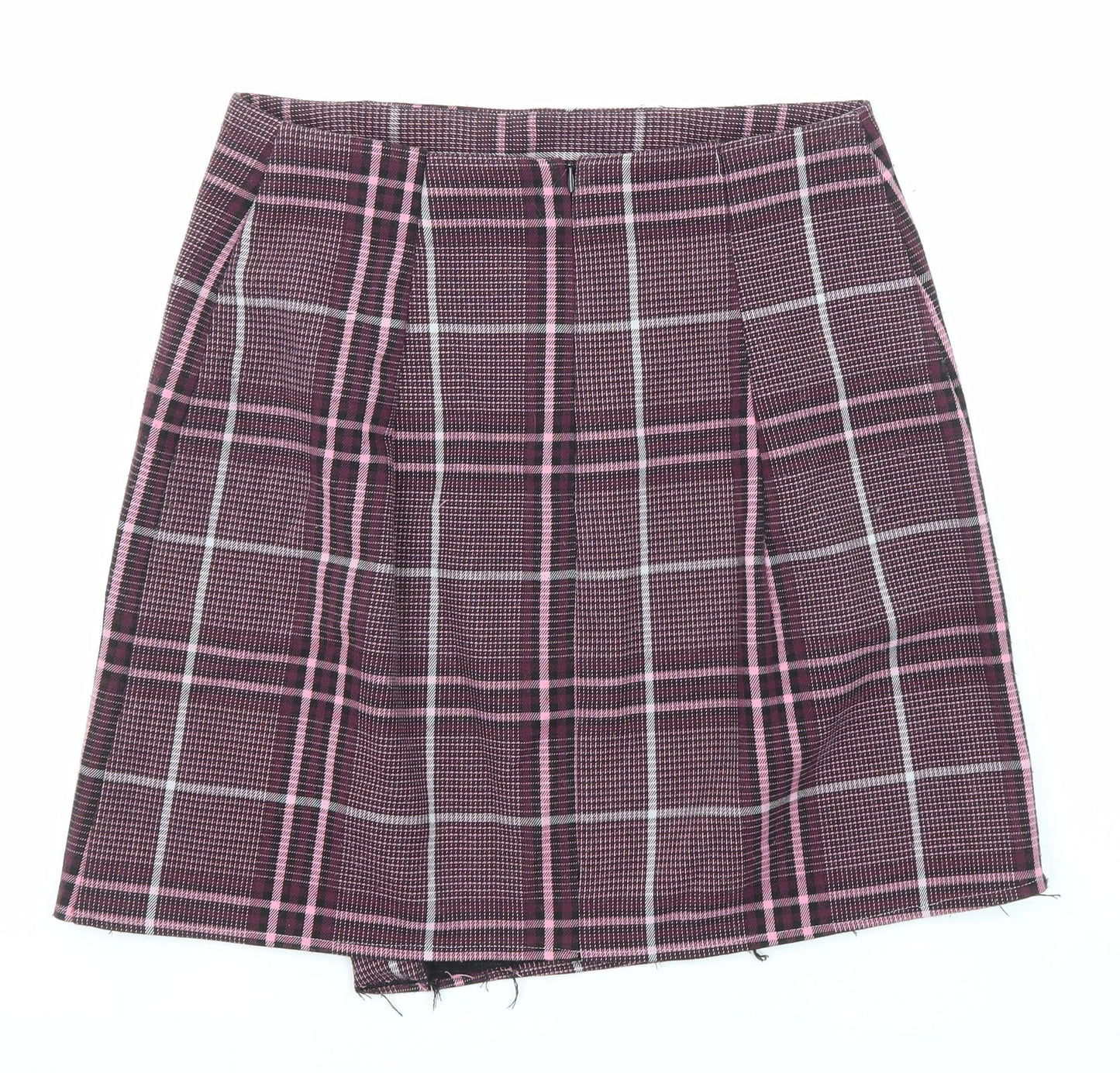 Marks and Spencer Womens Purple Plaid Wool A-Line Skirt Size 29 in Zip