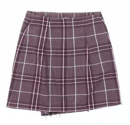 Marks and Spencer Womens Purple Plaid Wool A-Line Skirt Size 29 in Zip