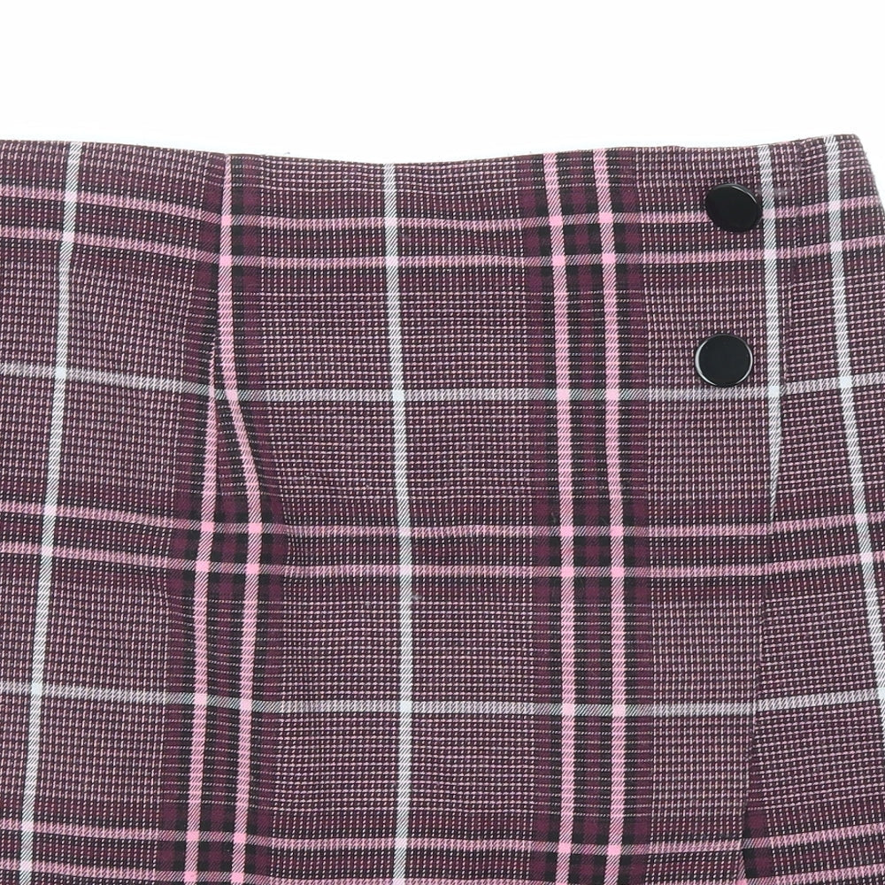 Marks and Spencer Womens Purple Plaid Wool A-Line Skirt Size 29 in Zip