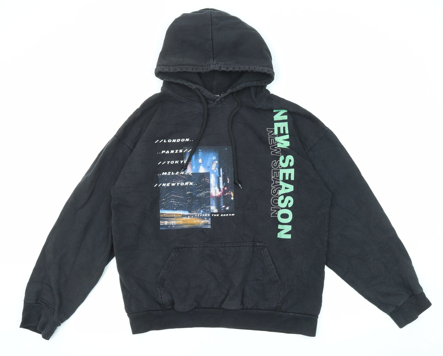 Mens UK Size M PRETTYLITTLETHING Black Pullover Hoodie