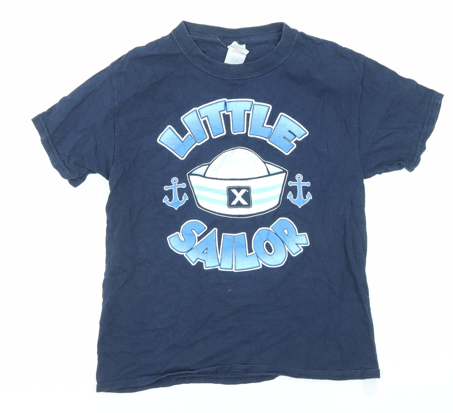 Gildan Boys Blue Cotton Basic T-Shirt Size S Round Neck Pullover - Little Sailor