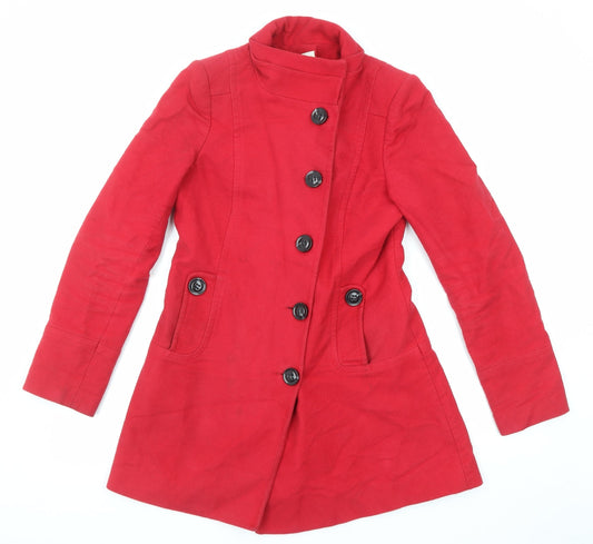 Promod Womens Red Overcoat Coat Size 8 Button