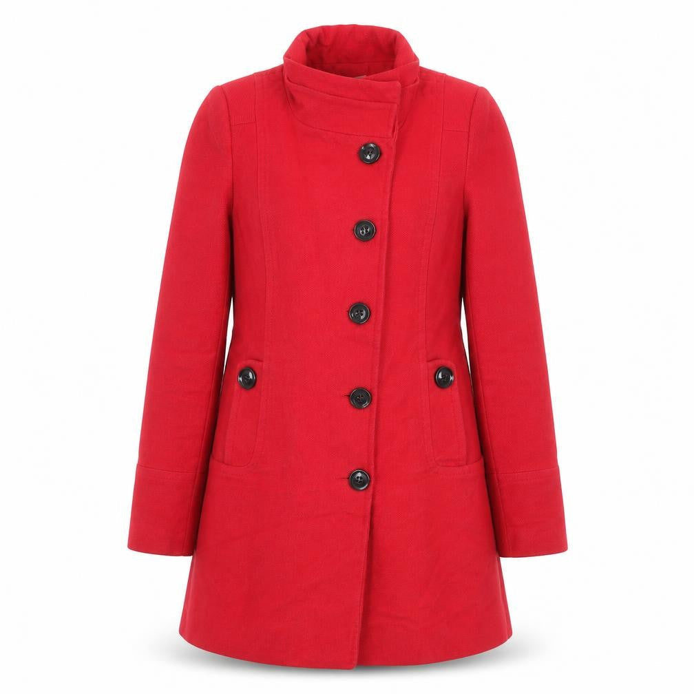 Promod Womens Red Overcoat Coat Size 8 Button