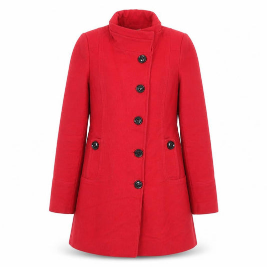Promod Womens Red Overcoat Coat Size 8 Button