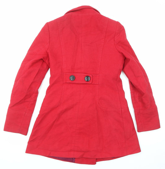 Promod Womens Red Overcoat Coat Size 8 Button