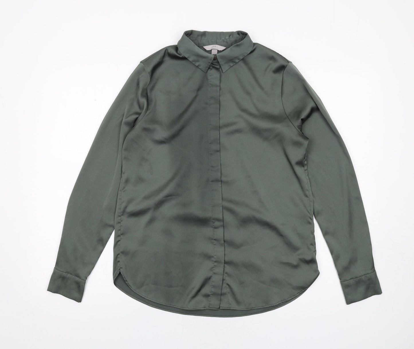 Womens UK Size 8 H&M Green Basic Button-Up