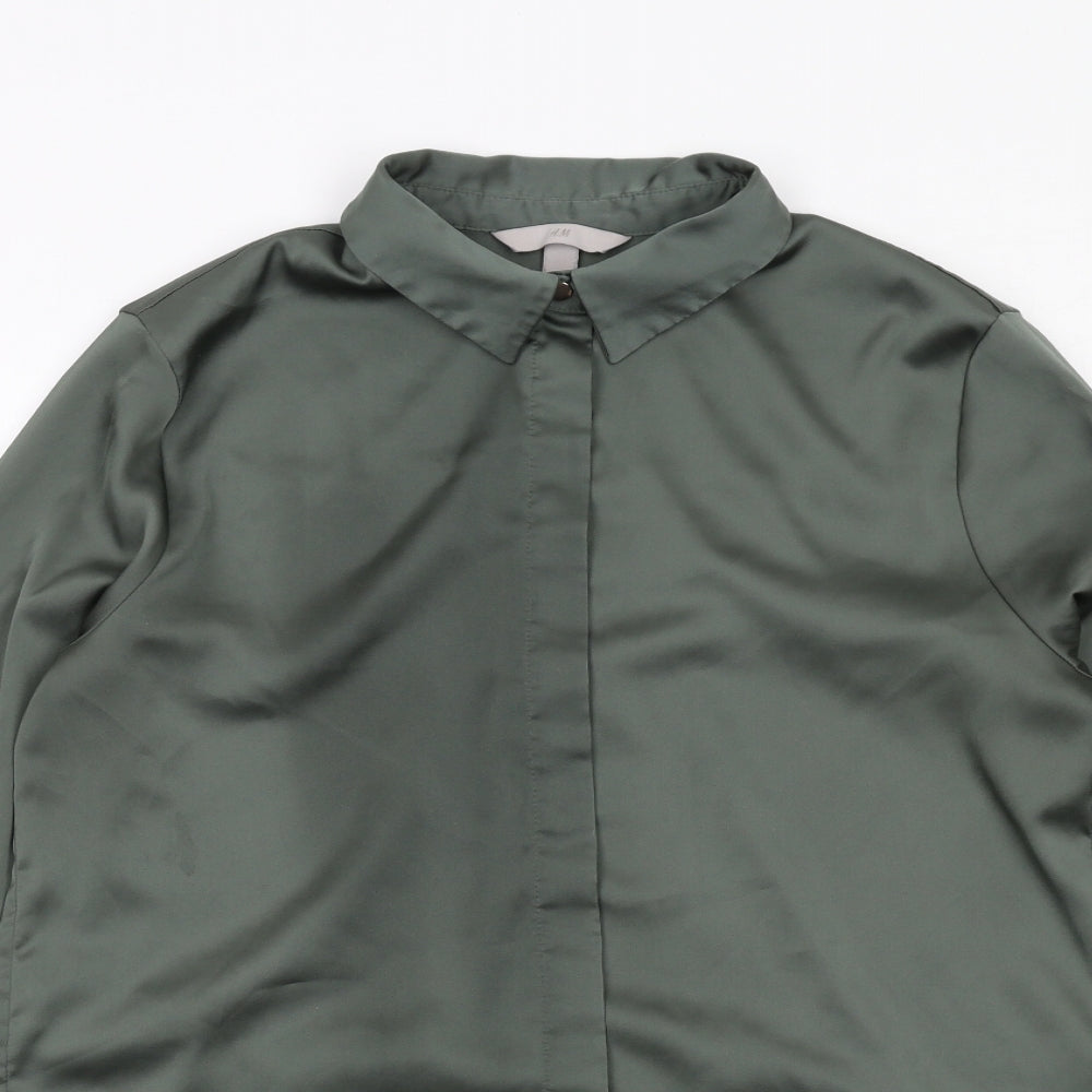 Womens UK Size 8 H&M Green Basic Button-Up