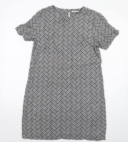 H&M Womens Grey Geometric Viscose Shift Size 12 Round Neck Button