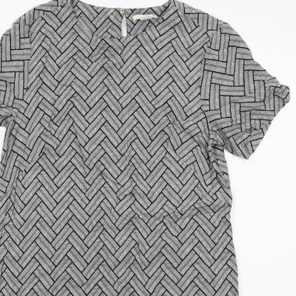 H&M Womens Grey Geometric Viscose Shift Size 12 Round Neck Button