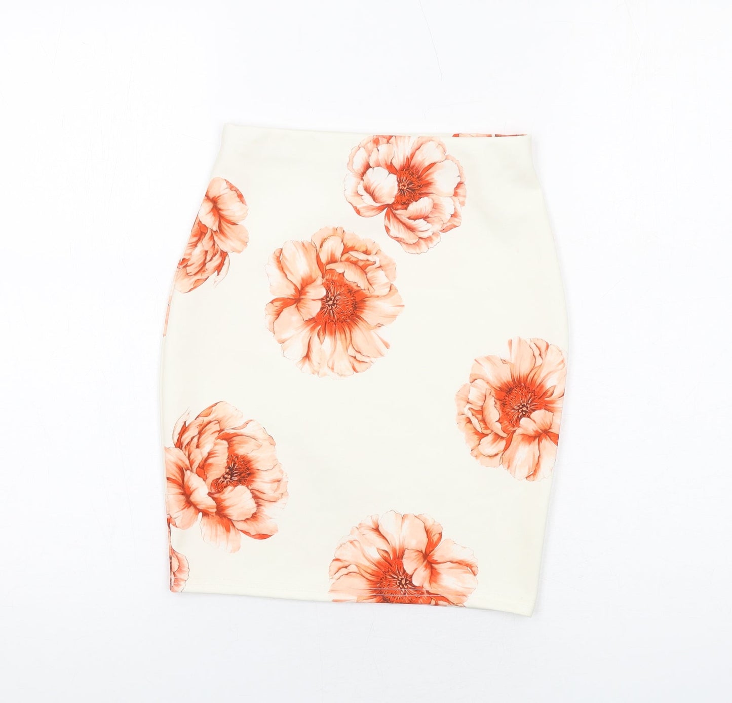 Missguided Womens Ivory Floral Polyester Bandage Skirt Size 4