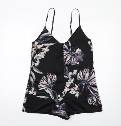 Missguided Womens Black Floral Polyester Playsuit One-Piece Size 10 Zip