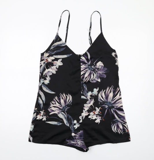Missguided Womens Black Floral Polyester Playsuit One-Piece Size 10 Zip