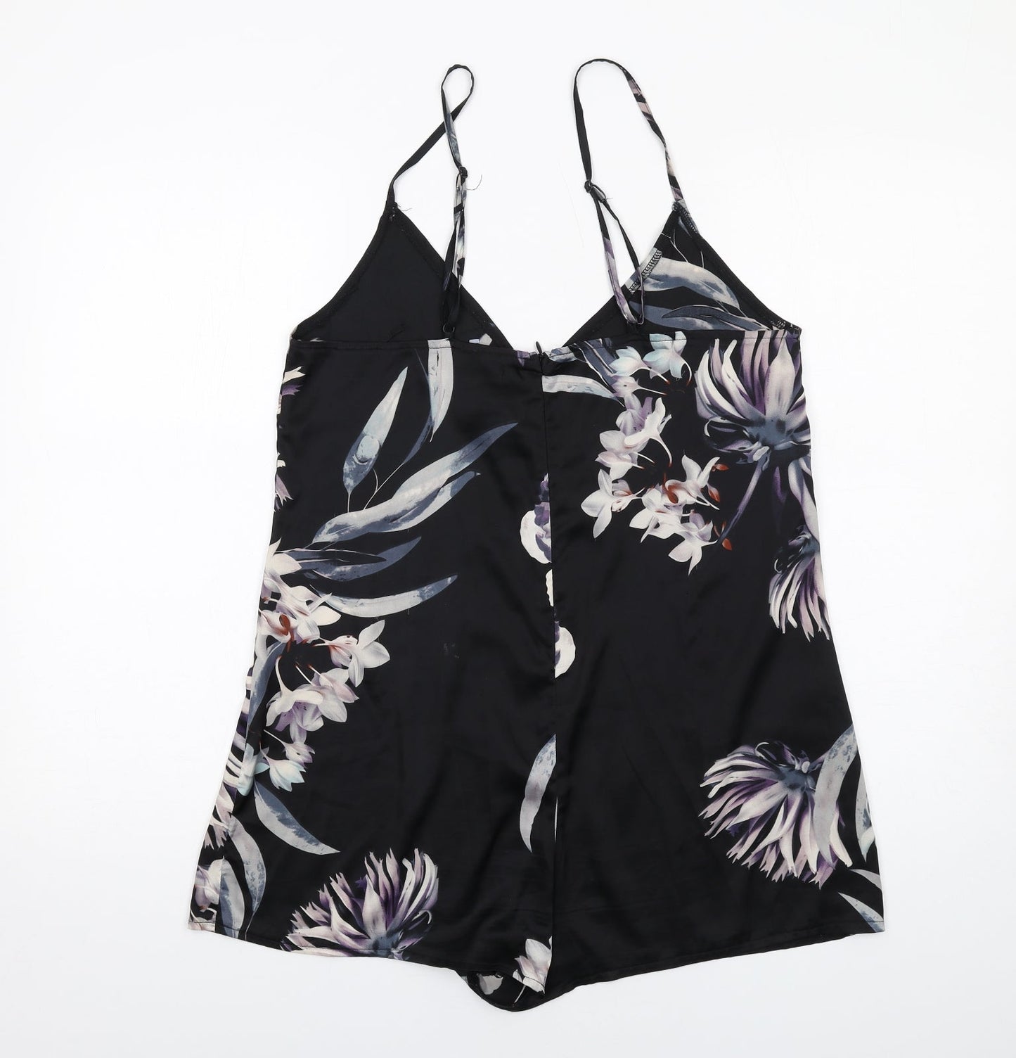 Missguided Womens Black Floral Polyester Playsuit One-Piece Size 10 Zip