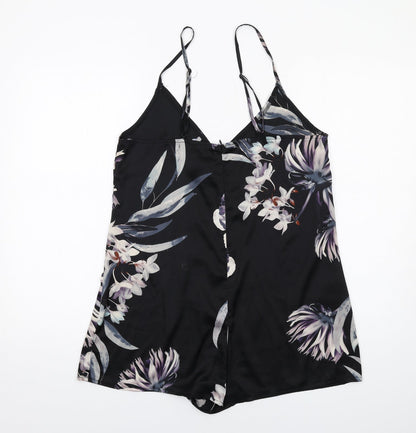 Missguided Womens Black Floral Polyester Playsuit One-Piece Size 10 Zip