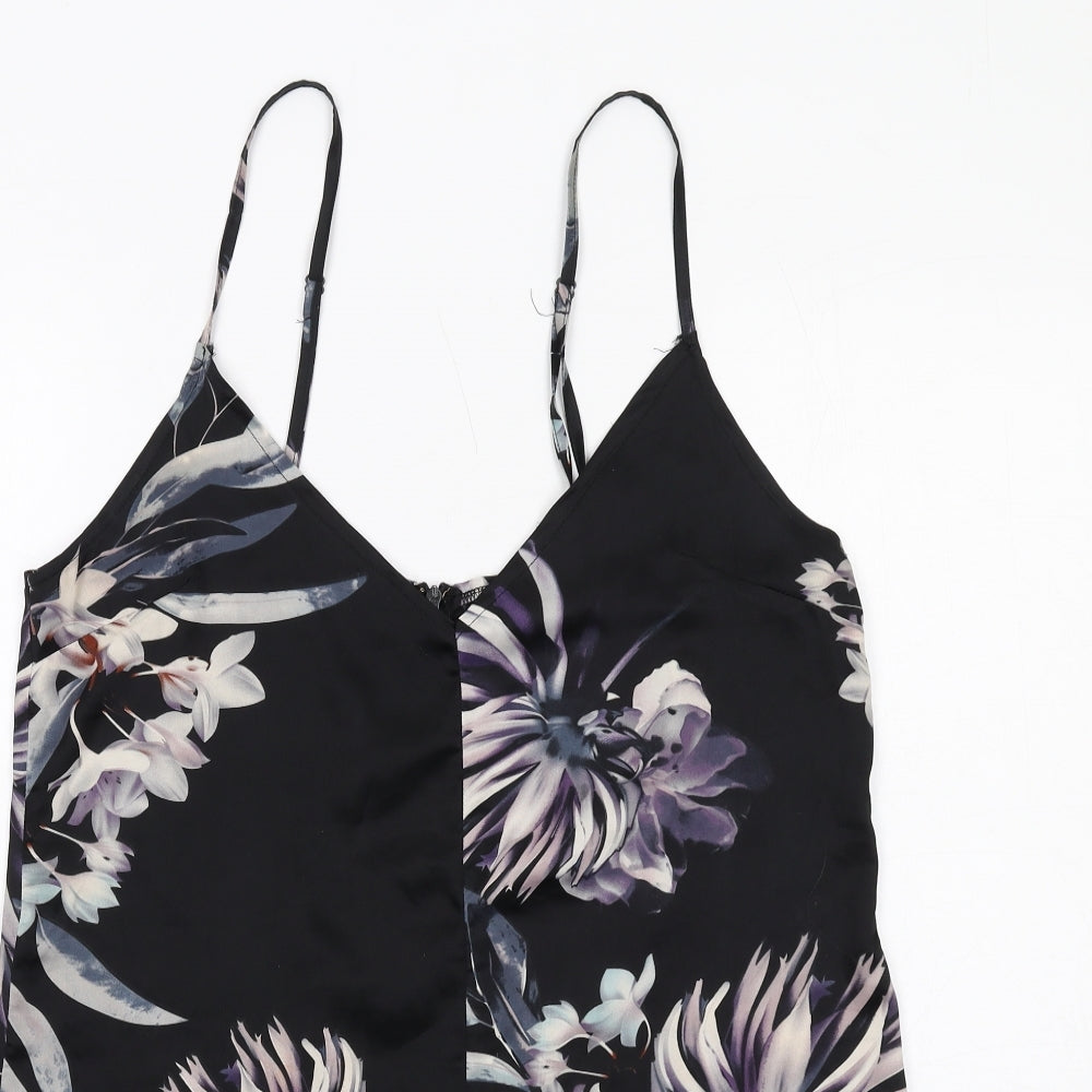 Missguided Womens Black Floral Polyester Playsuit One-Piece Size 10 Zip