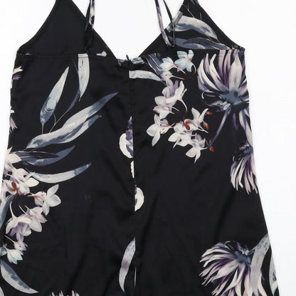 Missguided Womens Black Floral Polyester Playsuit One-Piece Size 10 Zip