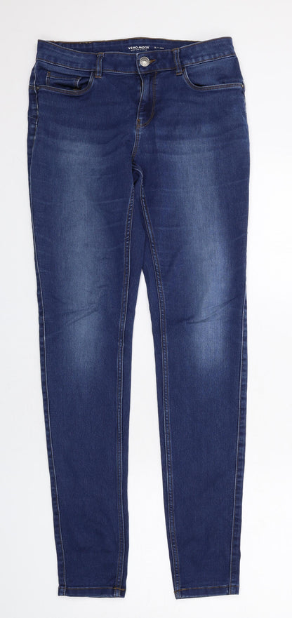 VERO MODA Womens Blue Cotton Skinny Jeans Size S L34 in Regular Zip