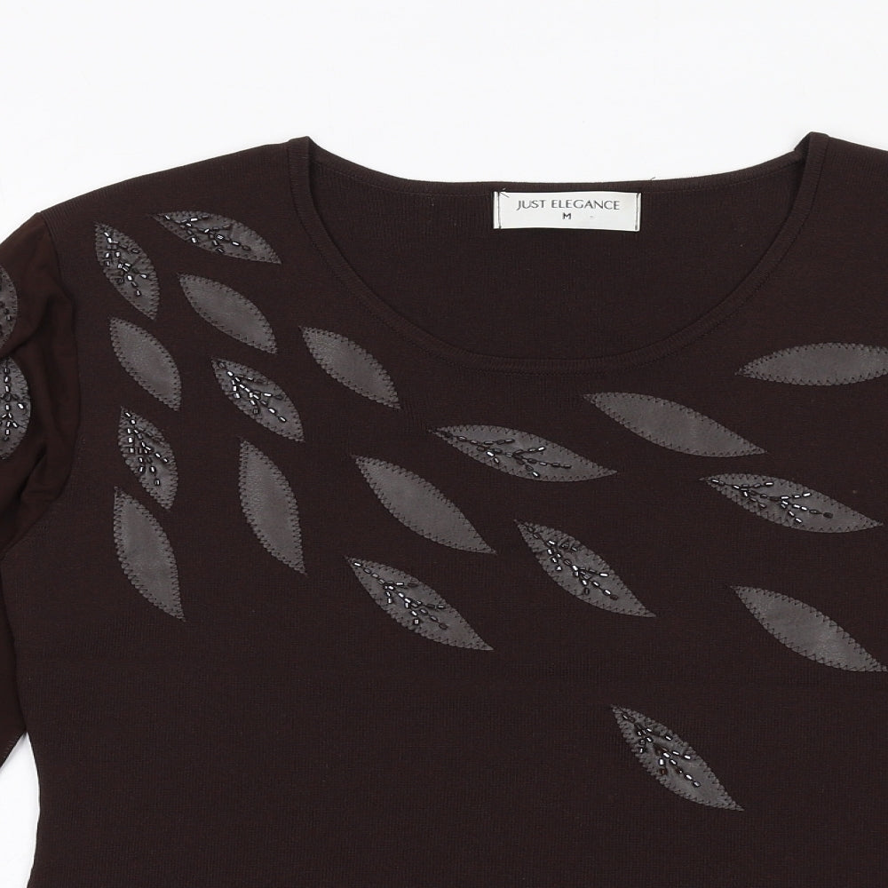 Womens UK Size M Just Elegance Brown Basic Blouse