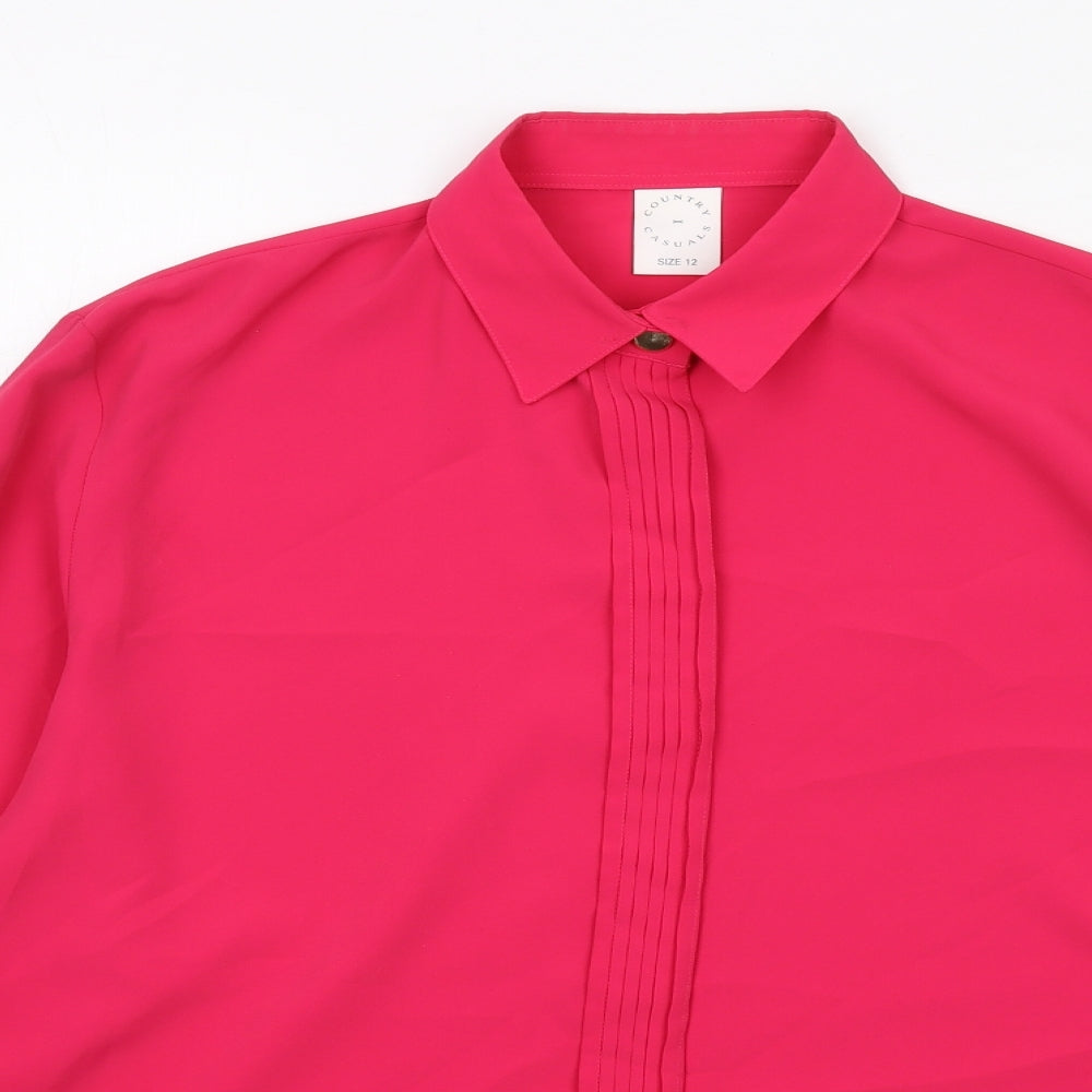 Womens UK Size 12 Country Casuals Pink Basic Button-Up