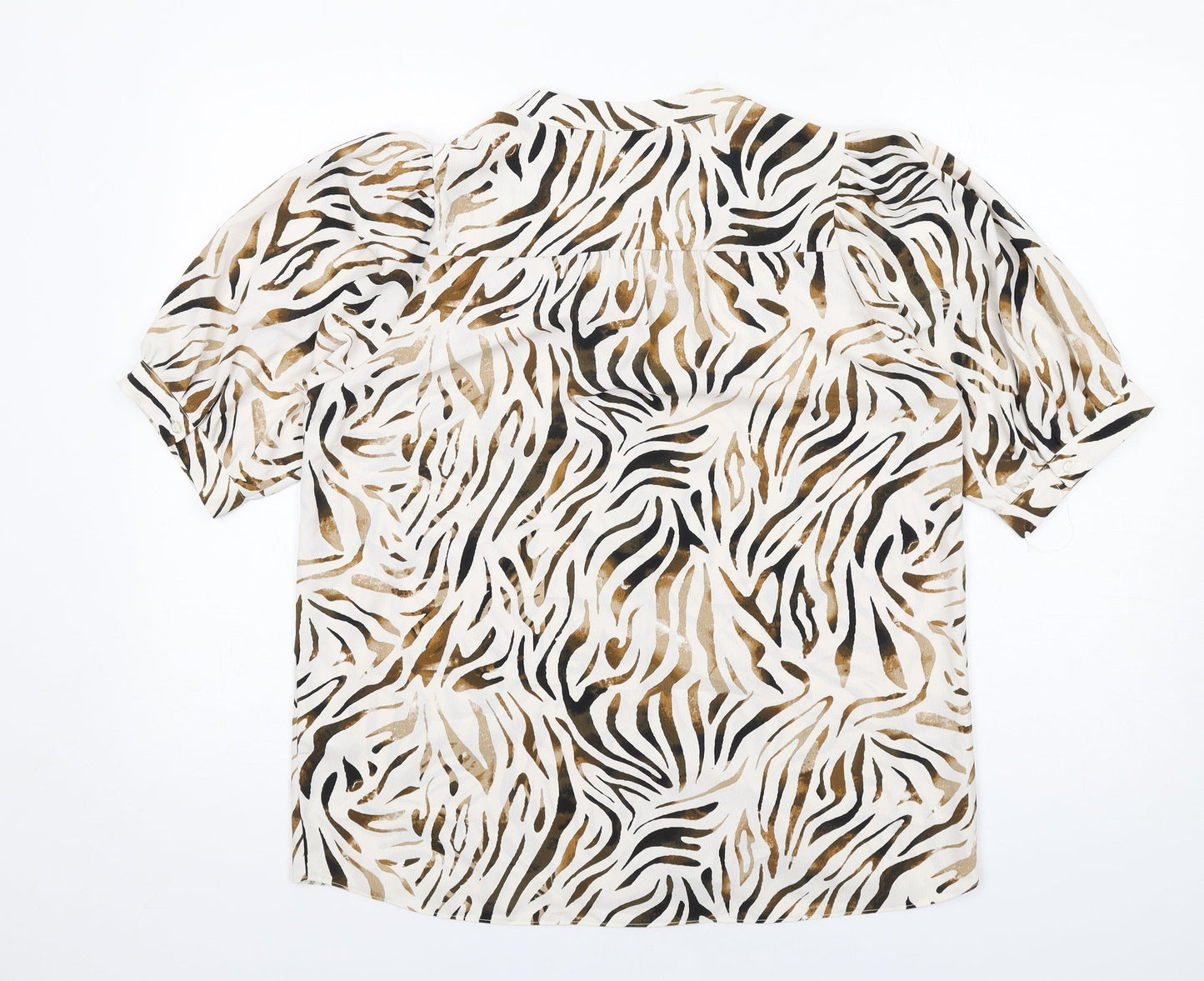 New Look Womens Ivory Animal Print Polyester Basic Button-Up Size 12 V-Neck