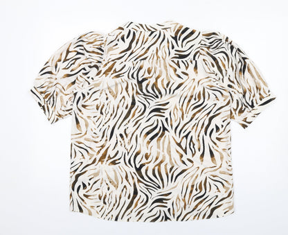New Look Womens Ivory Animal Print Polyester Basic Button-Up Size 12 V-Neck